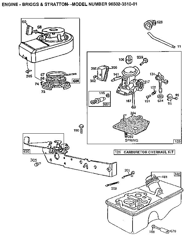 Engine 2 Diagram and Parts List for 96502-3510-01  Briggs and Stratton Engine